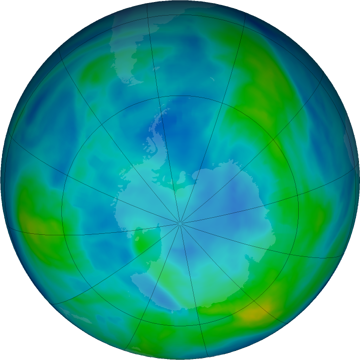 Antarctic ozone map for 09 May 2020